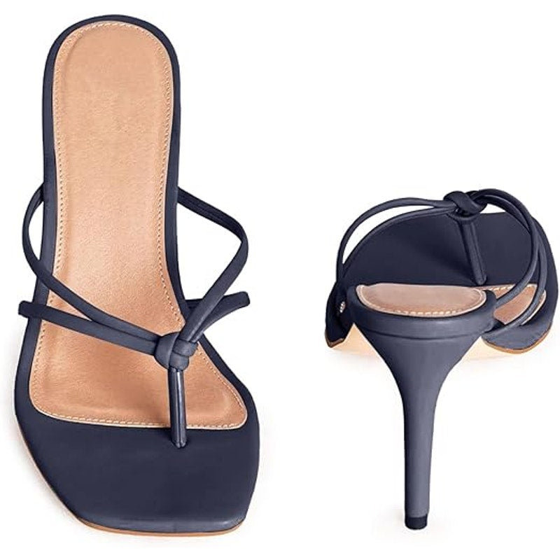 Coutgo Womens Size 8.5 Navy Blue Open Toe 4" Heel Strappy Slide On Sandal Shoes
