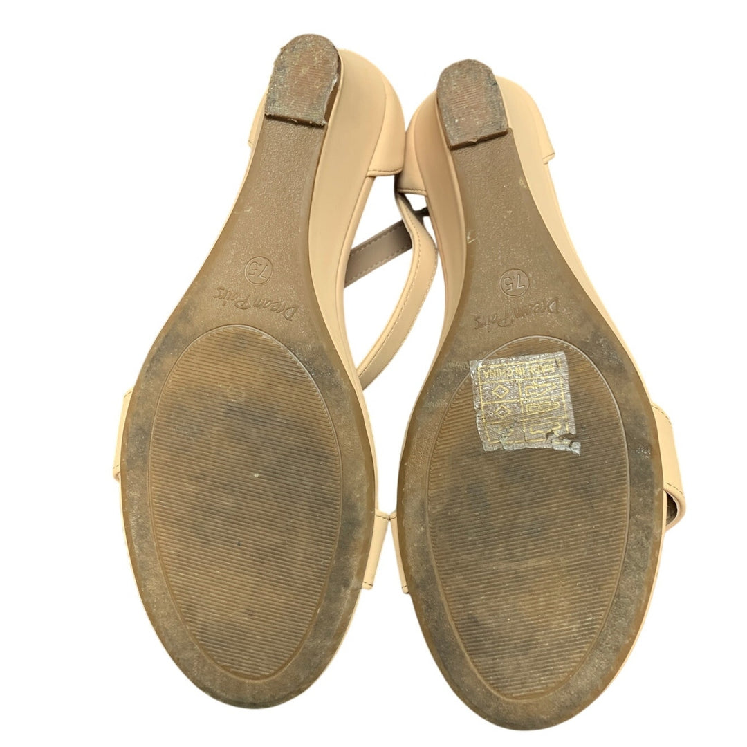 Dream Pairs Womens Size 7.5 Tan Open Toe 2" Low Wedge Ankle Strap Sandal Shoes
