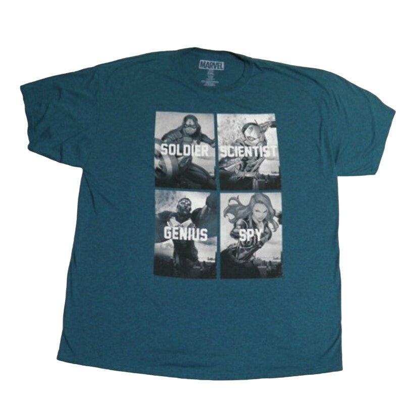 Marvel Mens 2XL Soldier Scientist Genius Spy Captain America Short Sleeve Tee