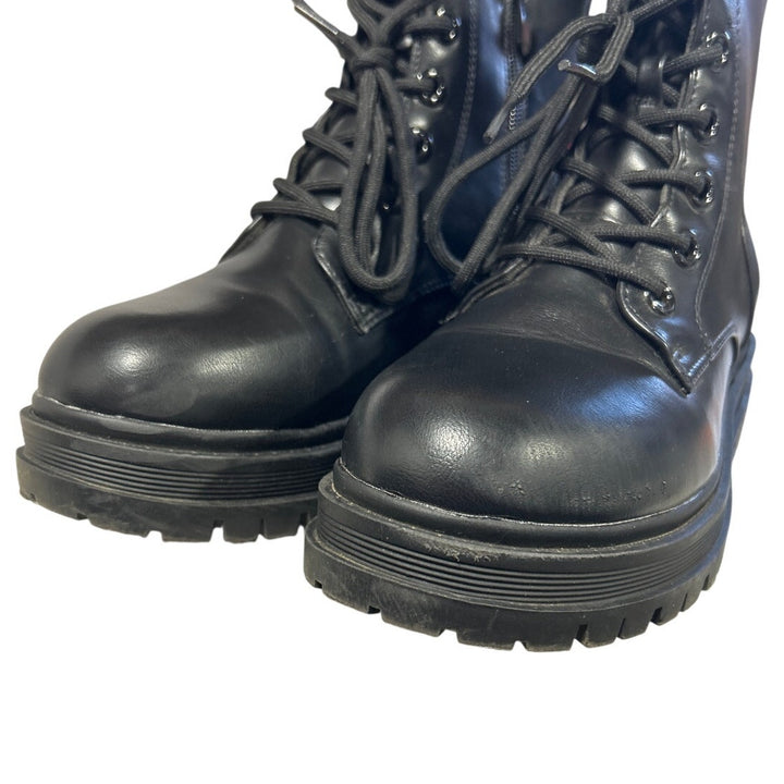 Dream Pairs Womens 6 Black 1.5" Platform Combat Boot Ankle Side Zip Lace Up Shoe