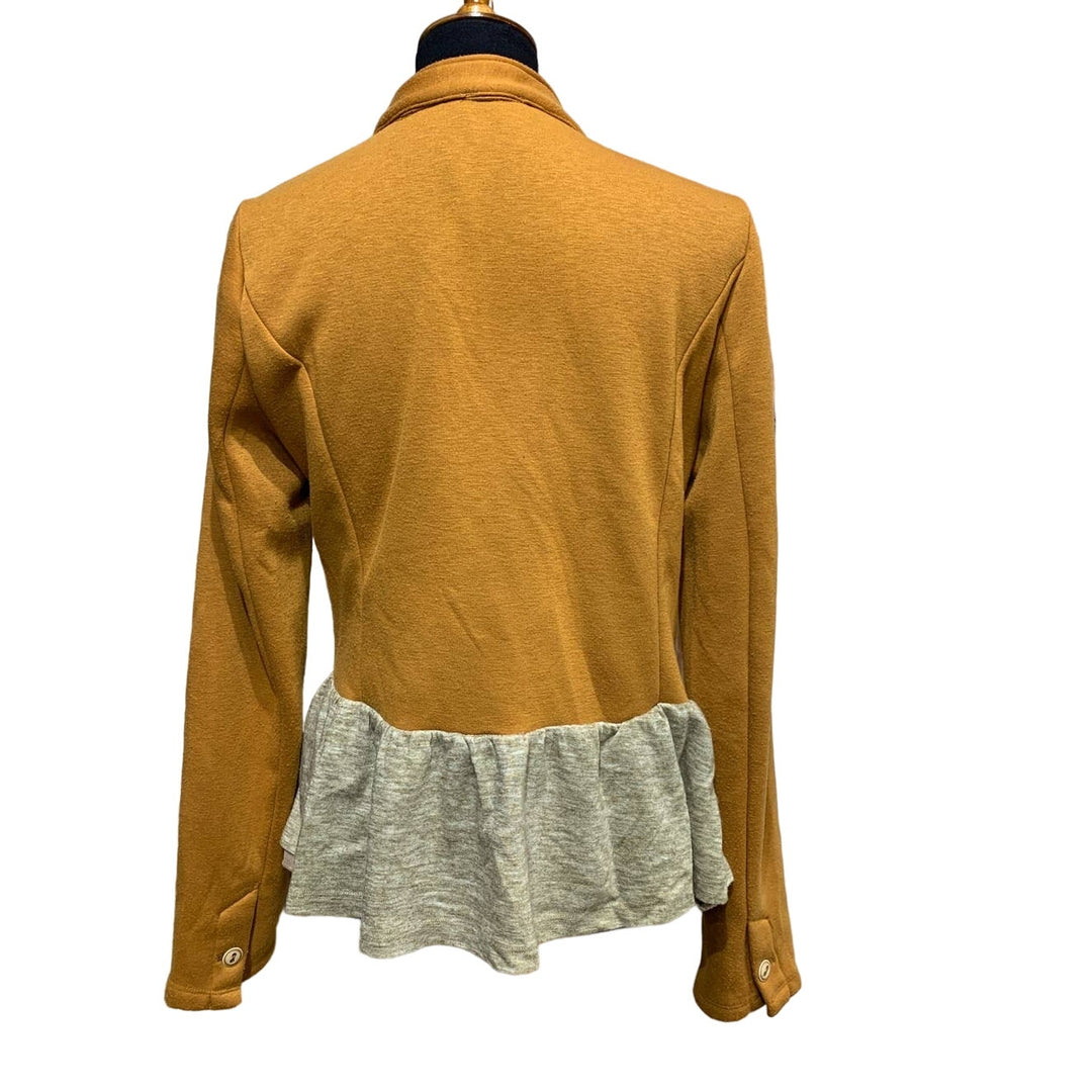 Hem &amp; Thread Medium Camel Ruffled Soft Warm Military Double Breasted Moto Jacket