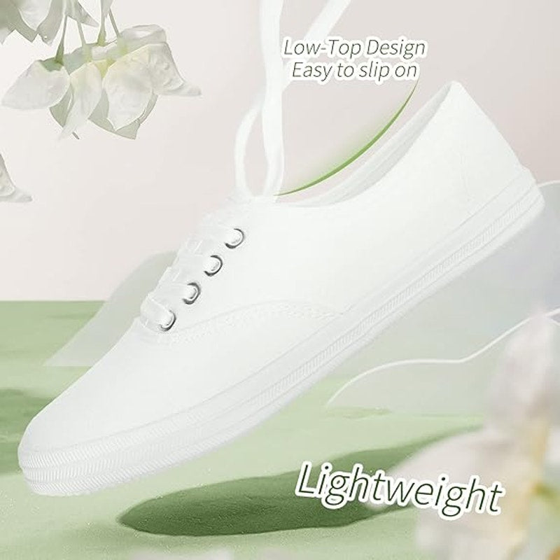 Womens Size 10 Classic White Canvas Low Top Lace Up Lightweight Sneaker Shoes