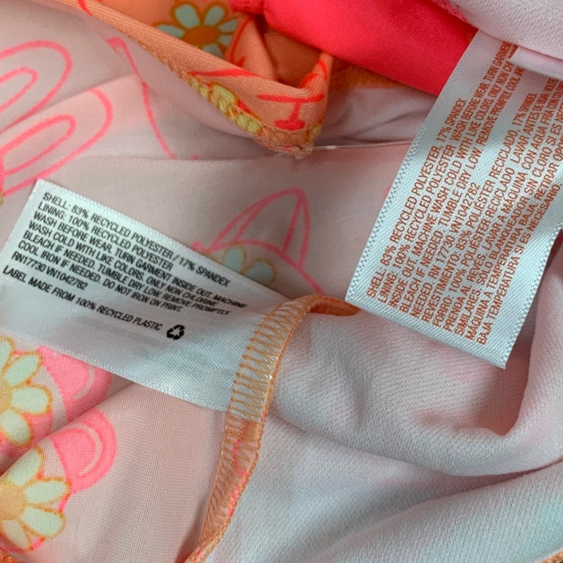 New Cat &amp; Jack Girls 2T UPF 50+ Orange Floral Long Sleeve Bikini 2PC Swimsuit