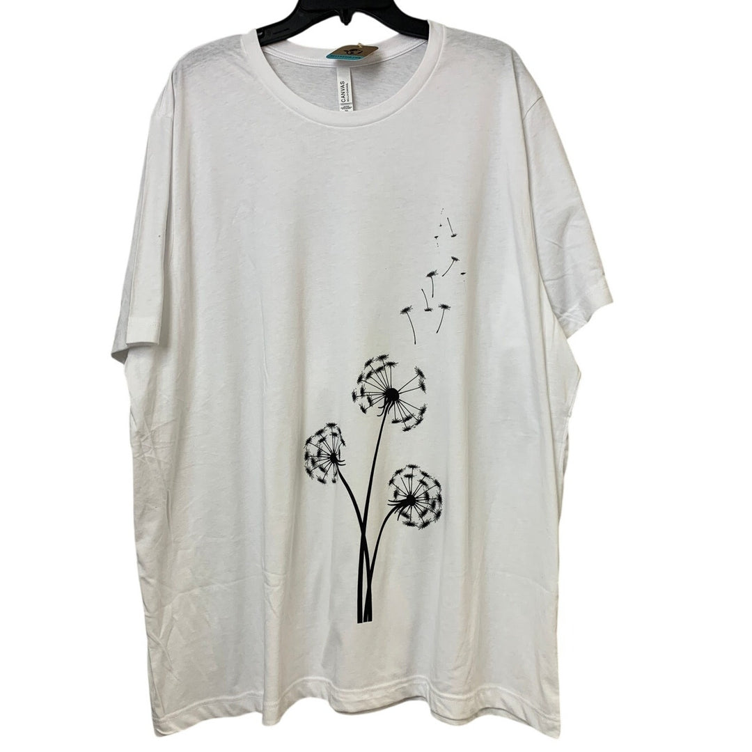 New Hand Printed Mens Size 3XL Dandelion Wish White PolyCotton Short Sleeve Tee