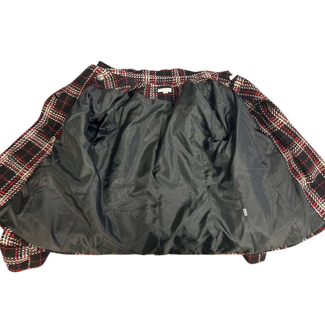Charter Club Womens Size 14 Plaid Wool Blend Long Sleeve Collared Button Up Coat