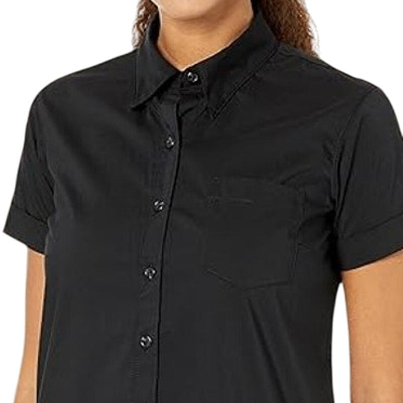 Dickies Womens XL Black Short Sleeve Button Down PolyCotton Collared Work Shirt