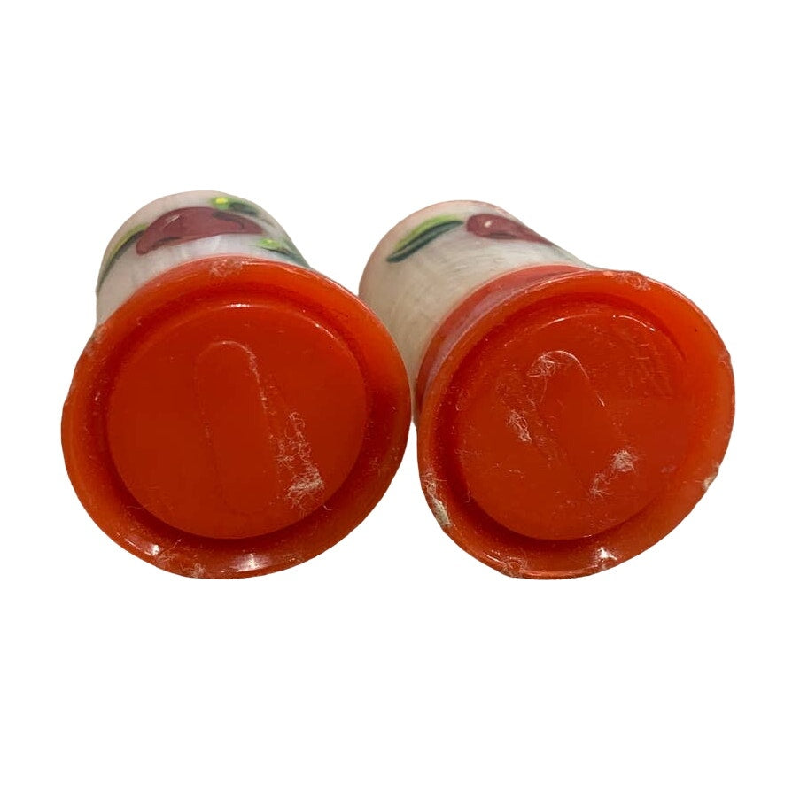 Vintage Bakelite Plastic Handpainted Green Red Apples Salt Pepper Shakers