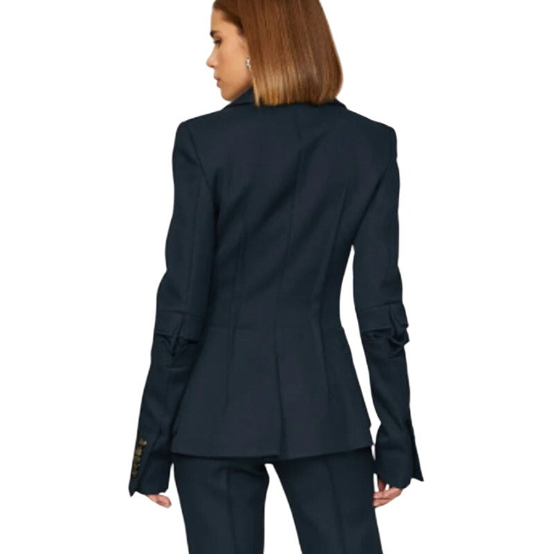 Marina Moscone Womens Size 0 Navy Blue Patch Pocket Single Button Blazer Jacket