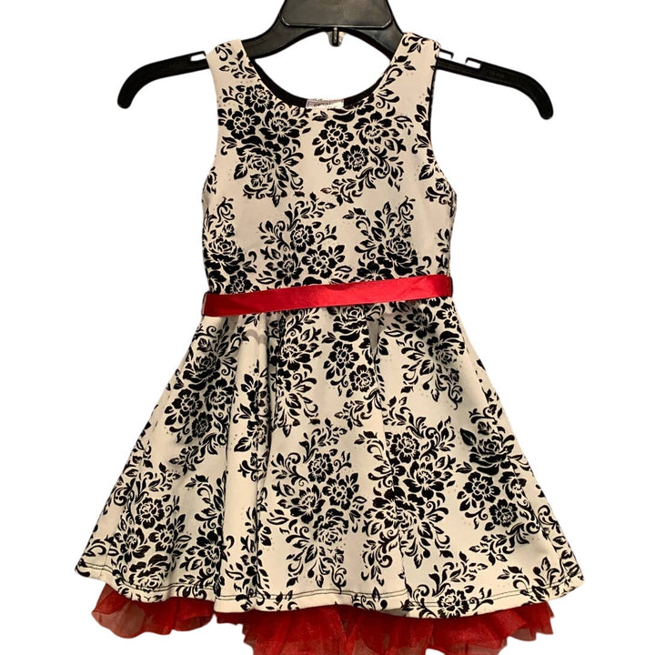 Knitworks Girls 4T Sleeveless Black White Floral Easter Spring Wedding Dress