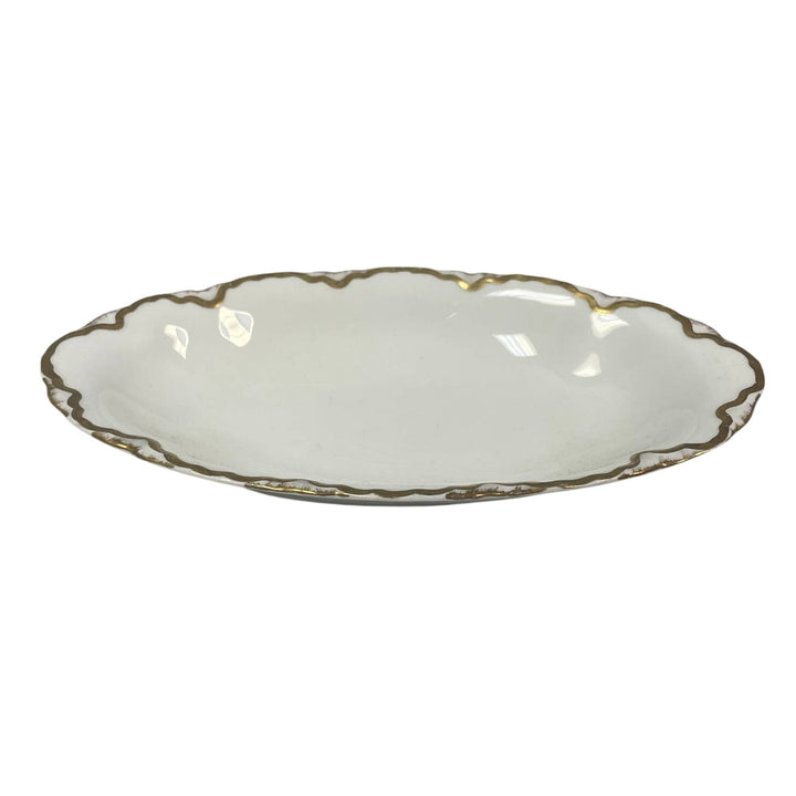 Vintage 1929 Pope-Gosser Sepia Gold Trimmed Ceramic China Small Oval Butter Dish