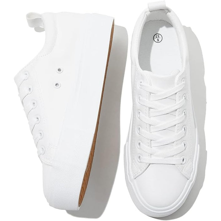 Sernial Womens Size 10 White Faux Leather Classic Lace Up Platform Walking Shoes