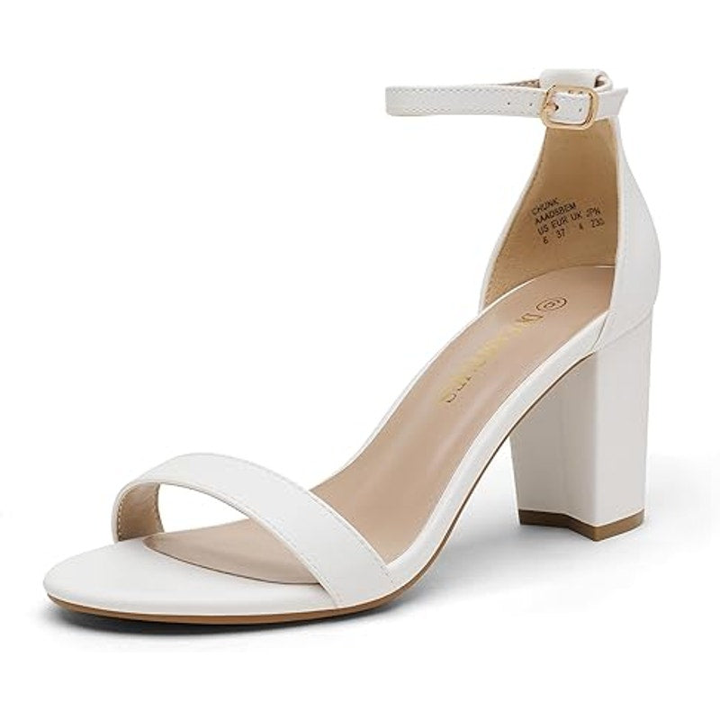 Dream Pairs Womens Size 8.5 White OpenToe Ankle Strap 3" Block Heel Sandal Shoes