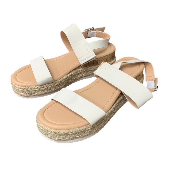 Laicigo Womens Size 7.5 White 2" Platform Sandal Open Toe Ankle Strap Shoes