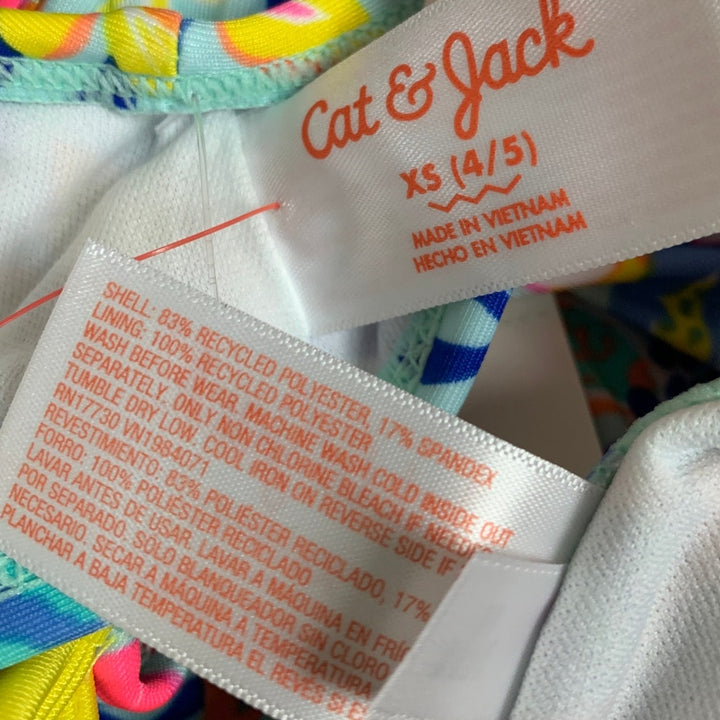 New Cat &amp; Jack Girls XS (4/5) UPF 50+ Blue Pink Floral Bikini 2PC Swimsuit