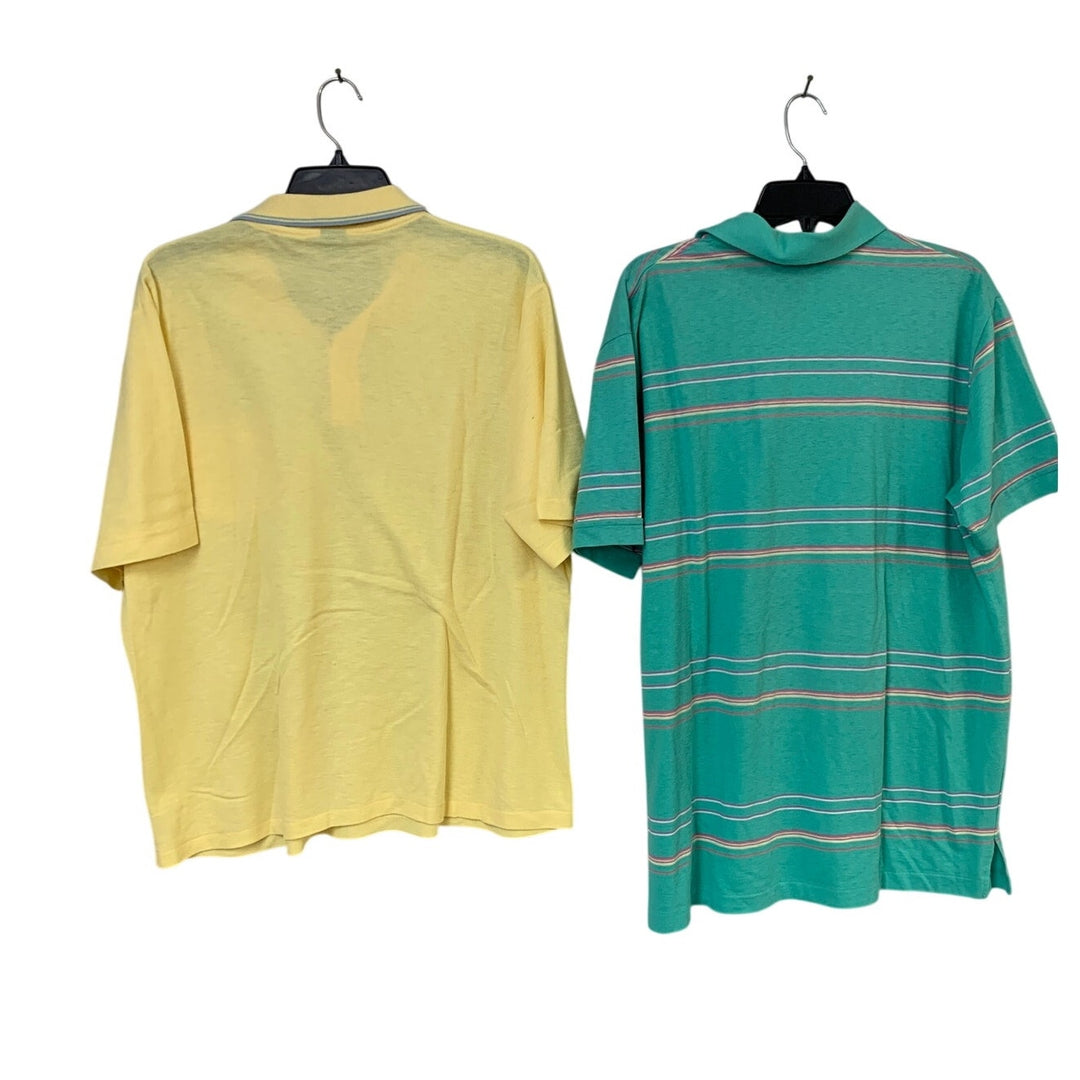 2 Vintage Grand Slam Players Mens XL Short Sleeve Striped Solid Polo Shirts