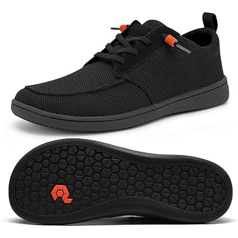 Pulltop Mens Size 8 Wide Toe Box Black Lace Up Barefoot Zero Drop Casual Shoes