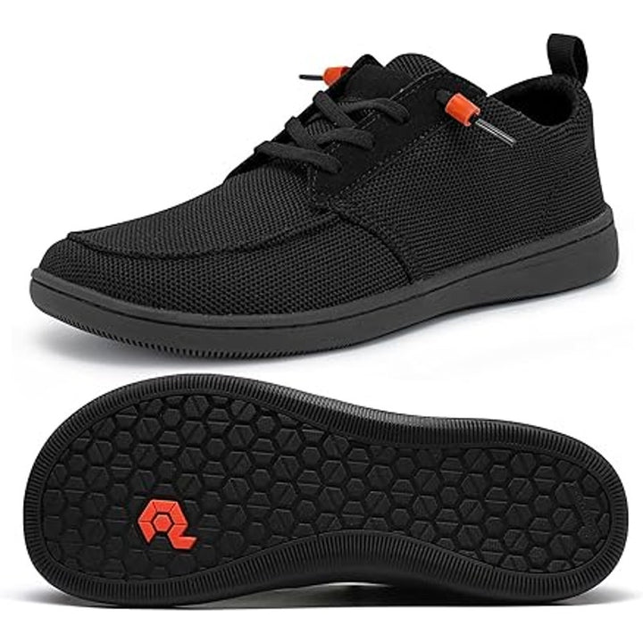 Pulltop Mens Size 8 Wide Toe Box Black Lace Up Barefoot Zero Drop Casual Shoes