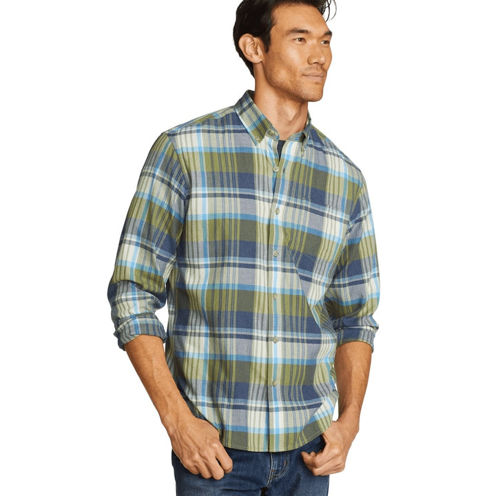 New Eddie Bauer Mens Small Green Plaid Tidelands Lightweight Button Down Shirt