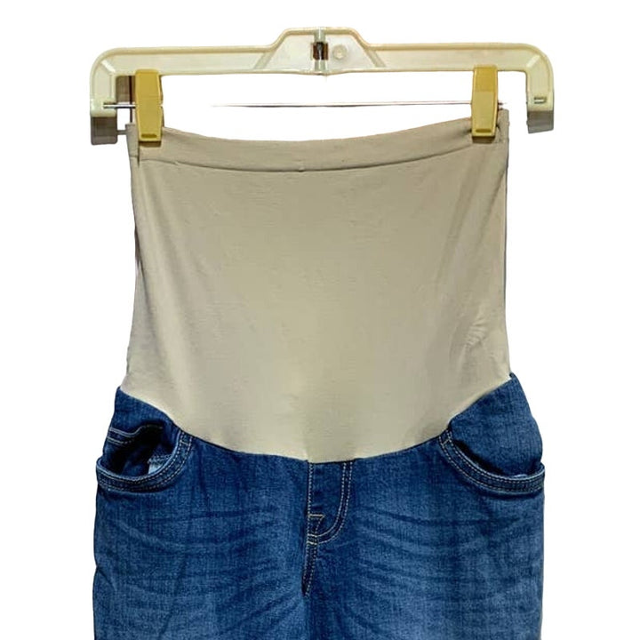 Indigo Blue Maternity Medium Stretch Panel Cotton Blend Denim Cropped Jeans