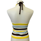 Sonoma Womens Size 10 Striped Deep V Silver Ring Neck Tie Swim Suit Halter Top