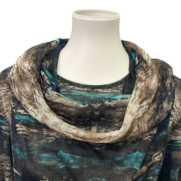 Christopher &amp; Banks Large Long Sleeve Swoop Front Lightweight Gauzy Blouse