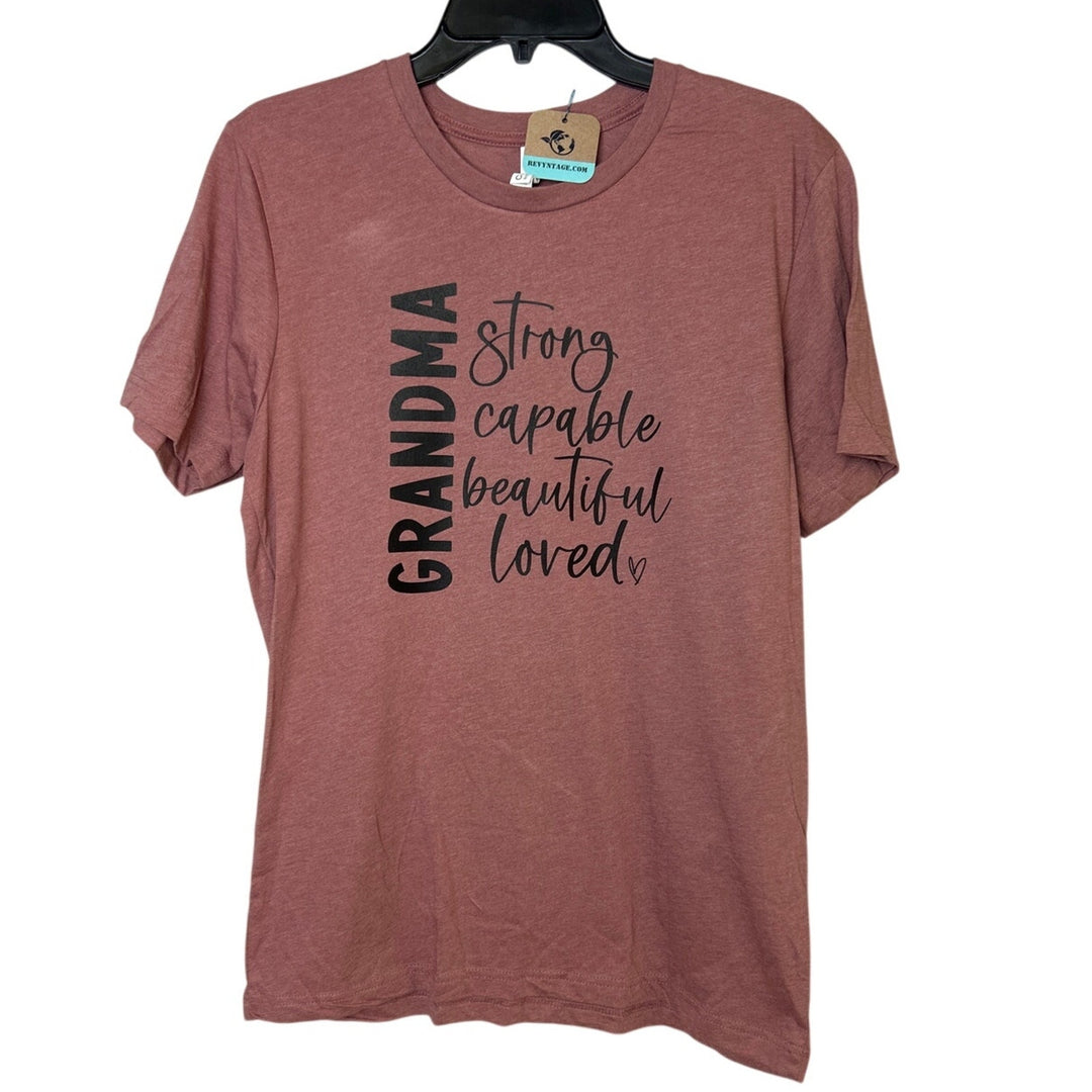 New Hand Printed Womens Small Grandma Strong Capable Loved Short Sleeve T Shirt