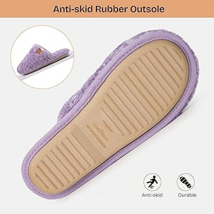 New EverFoams Womens Size 9/10 Purple Fuzzy Slide On Memory Foam Slipper Shoes