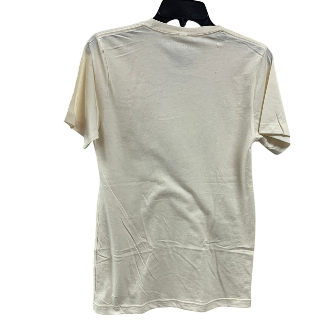 New Hand Printed Womens Small Ivory Woodland Owl Bird Short Sleeve Tee Shirt