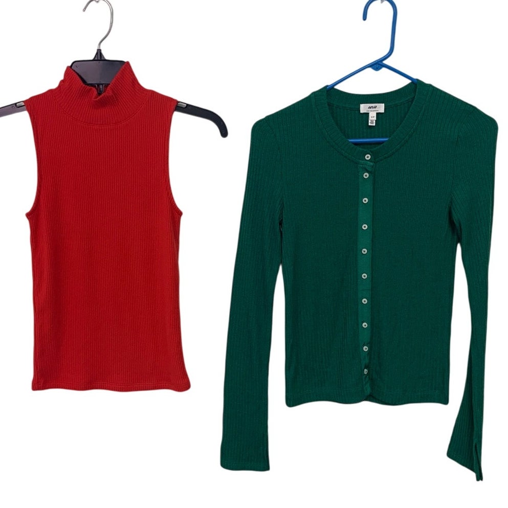 2 New American Eagle Womens Small Sleeveless Long Sleeve Button Ribbed Sweaters