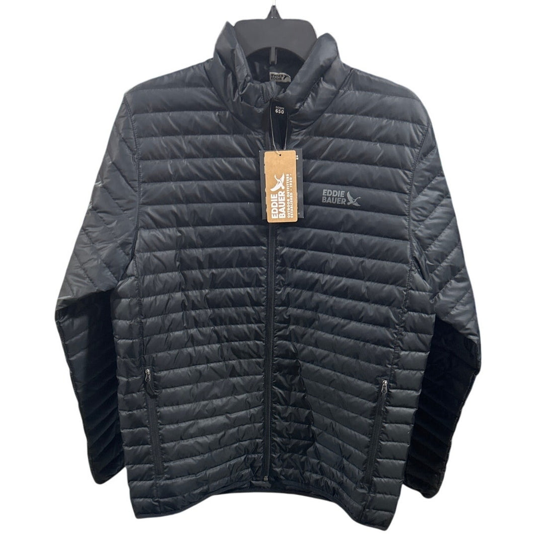 New Eddie Bauer Mens Small Black Microlight 650FP Down Zip Up Puffer Jacket