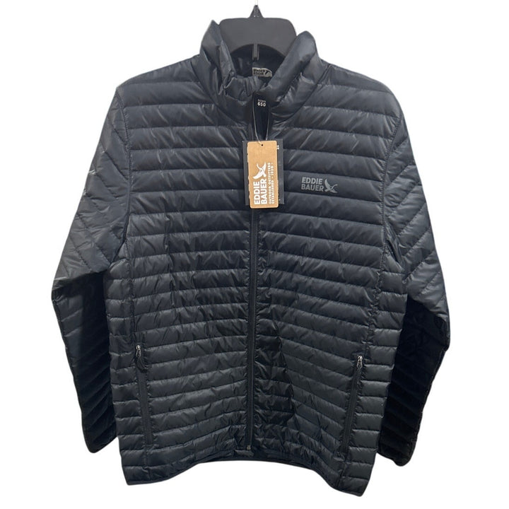 New Eddie Bauer Mens Small Black Microlight 650FP Down Zip Up Puffer Jacket
