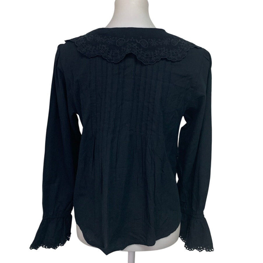 New American Eagle Womens Small Black Long Sleeve Lace Collar Button Down Shirt