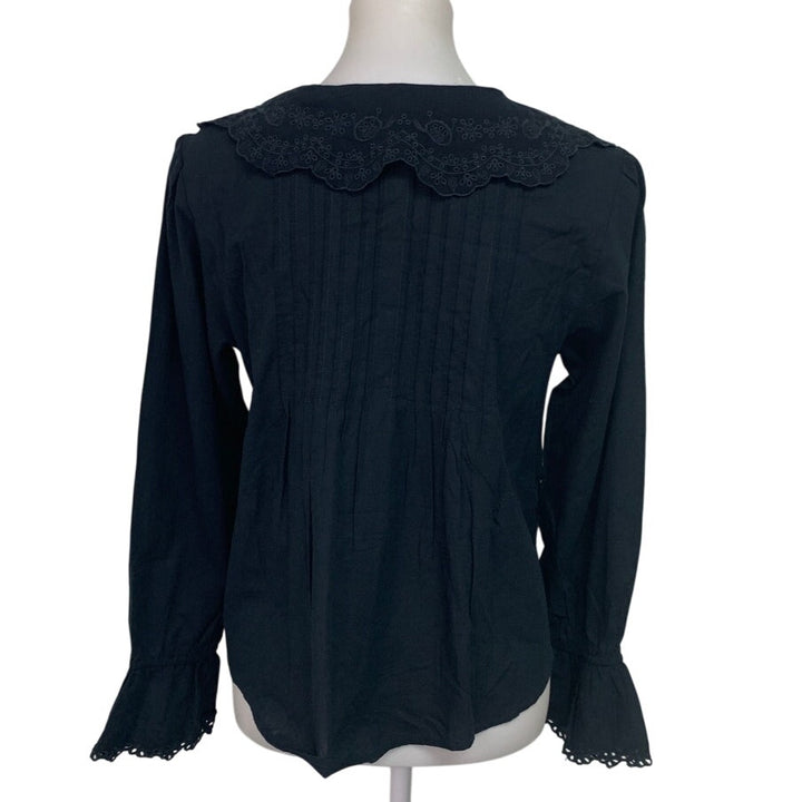New American Eagle Womens Small Black Long Sleeve Lace Collar Button Down Shirt