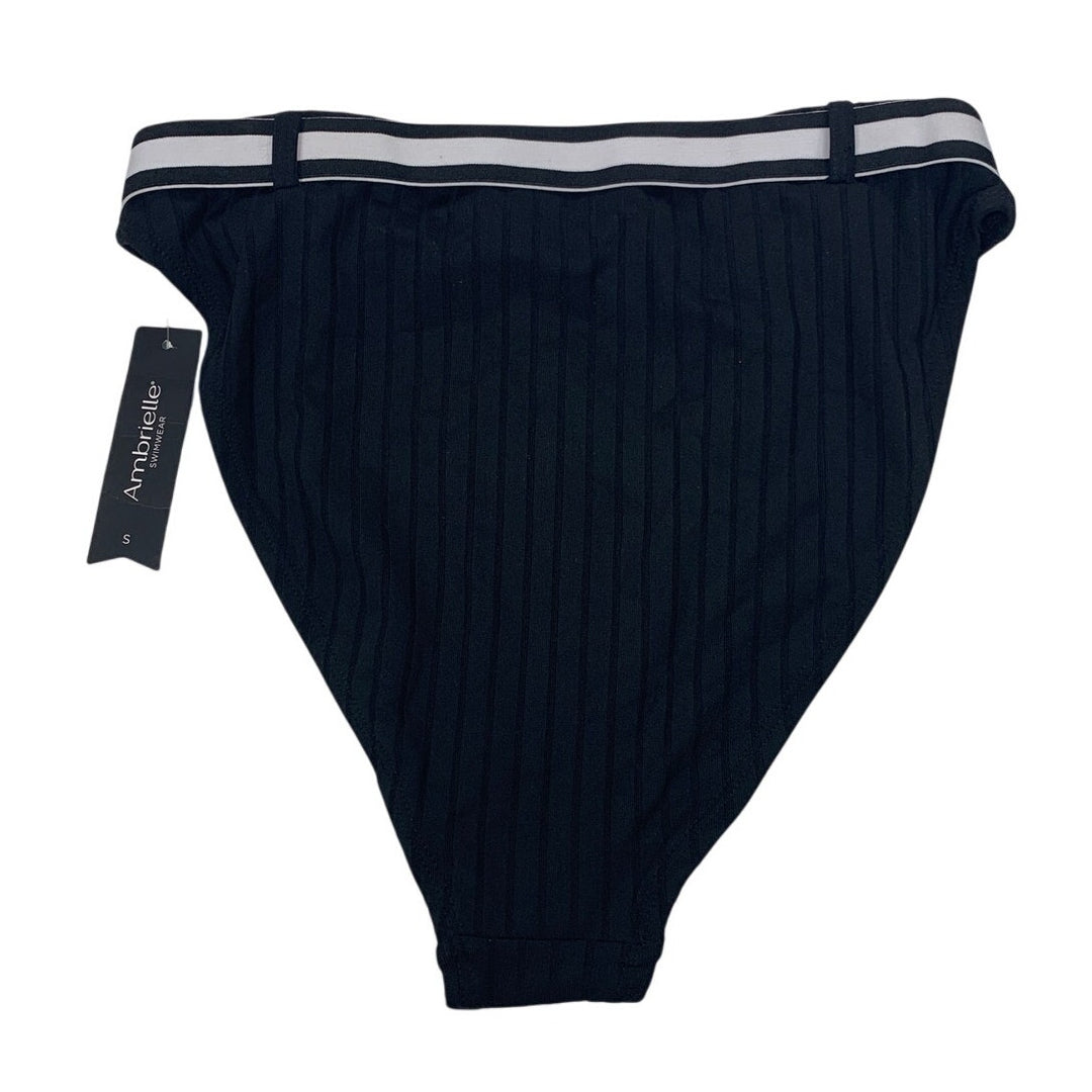 NWT New Ambrielle Womens Small Black Ribbed Belted Bikini Separate Bottoms ONLY
