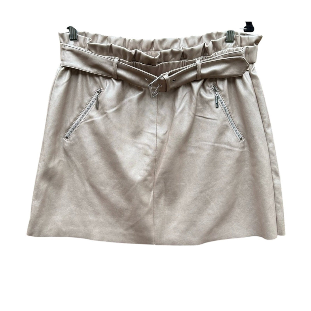 NWT New Marc New York Womens Large Rough Edge Silver Metallic Mini Skirt w Belt