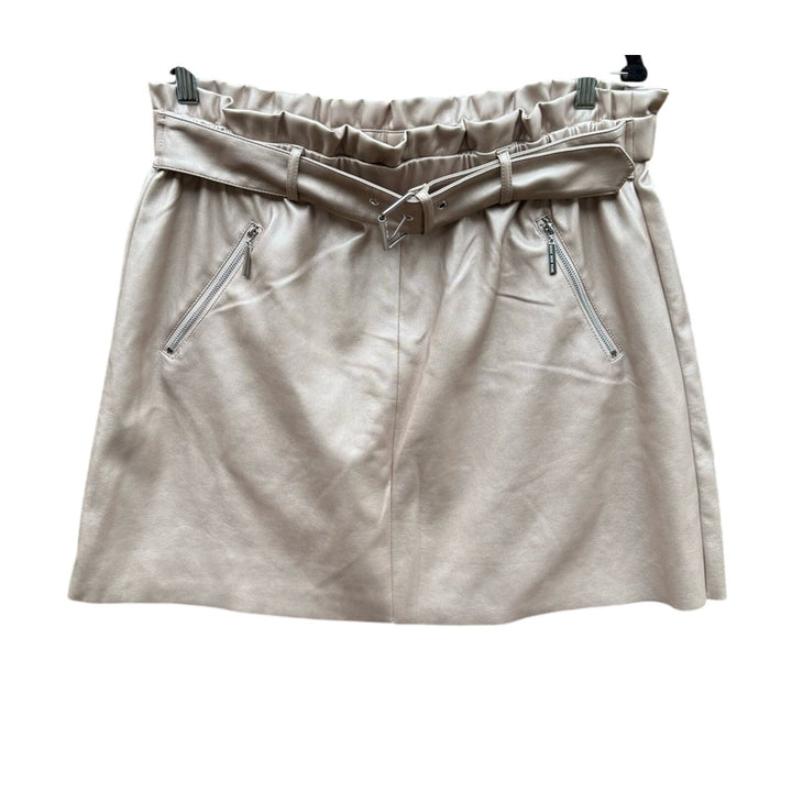 NWT New Marc New York Womens Large Rough Edge Silver Metallic Mini Skirt w Belt