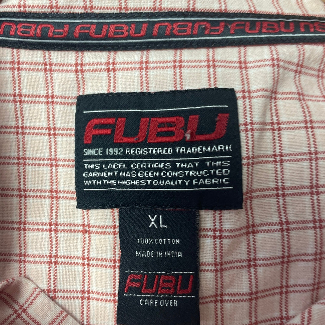 Vintage 1990s FUBU Mens XL Short Sleeve Cotton Blend Button Up Shirt Small Hole