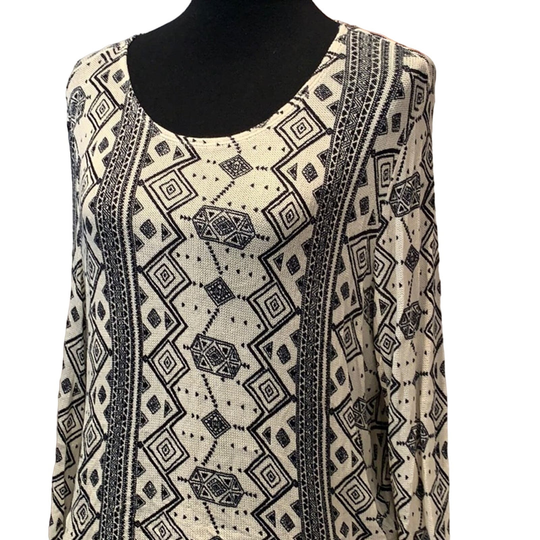 Divided H&amp;M Womens Large Aztec Print Long Sleeve Lace Detail Scoop Neck Top