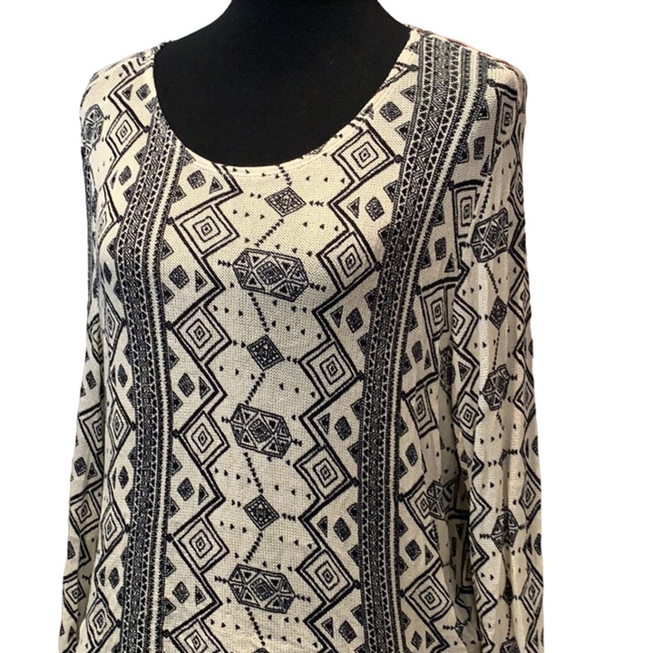 Divided H&amp;M Womens Large Aztec Print Long Sleeve Lace Detail Scoop Neck Top
