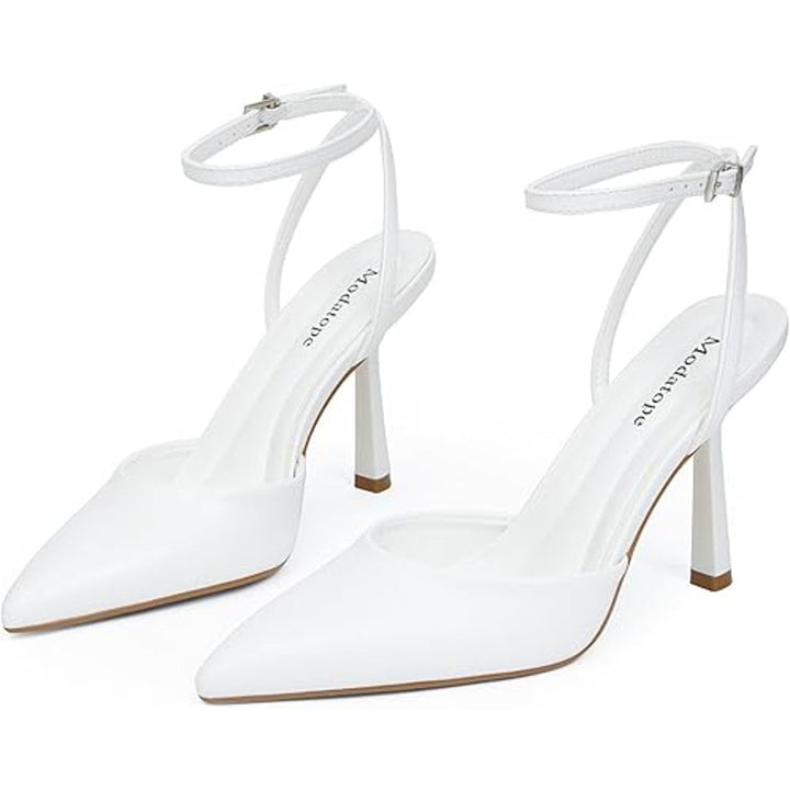 Modatope Womens Size 7 White Faux Leather Closed Toe Ankle Strap 4" Heel Shoes