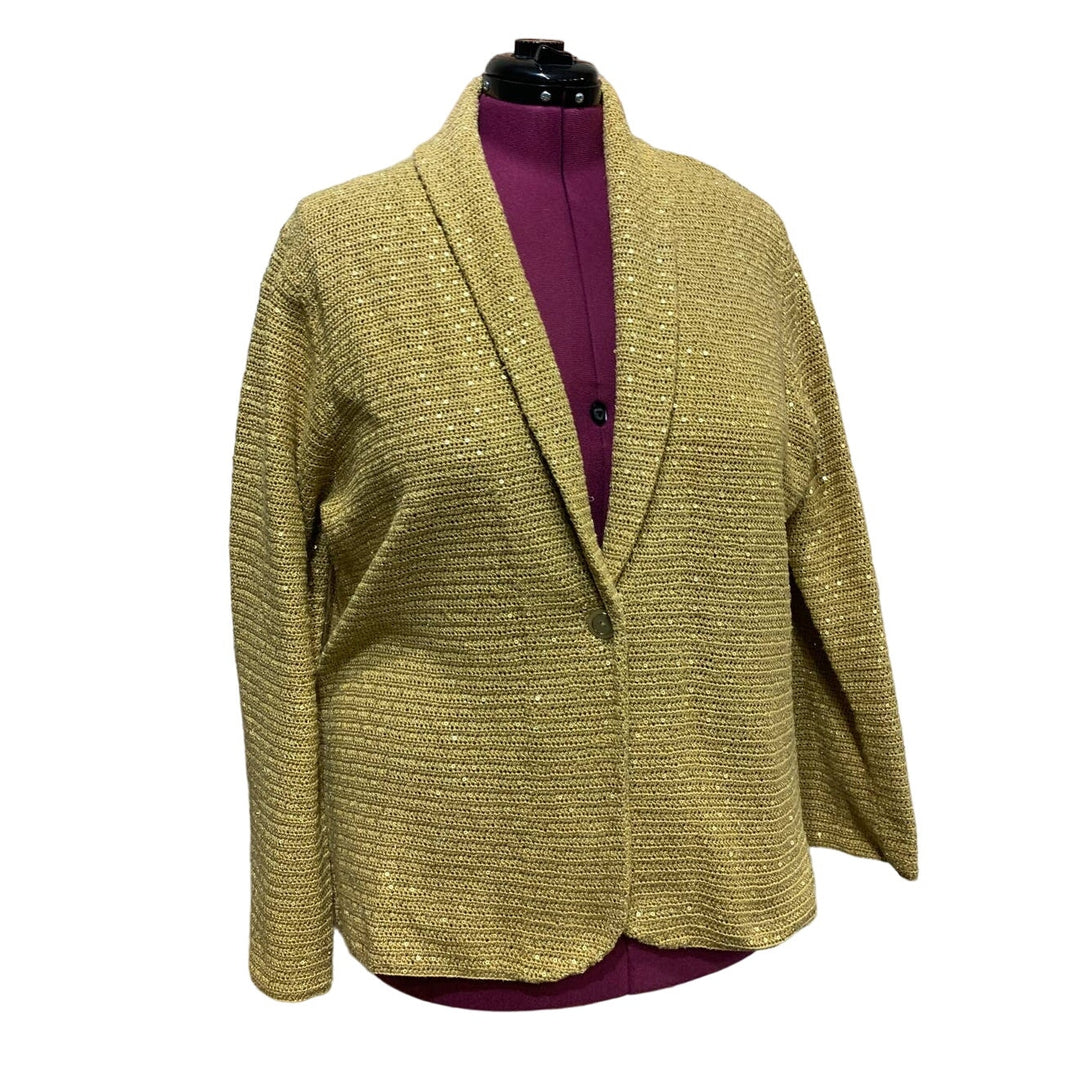 Jones New York Signature Woman 2X Gold Sequin Cotton Blend Knit Sweater Blazer