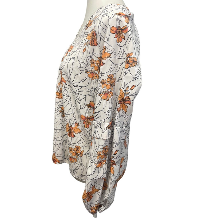 Worthington Womens Medium Elastic Wrist Long Sleeve Lightweight Floral Blouse
