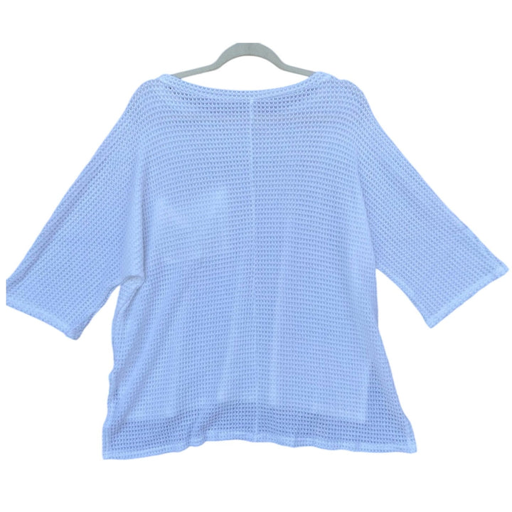 New Mittoshop Womens Large White Waffle Drape Rayon Blend Pocket Knit Top