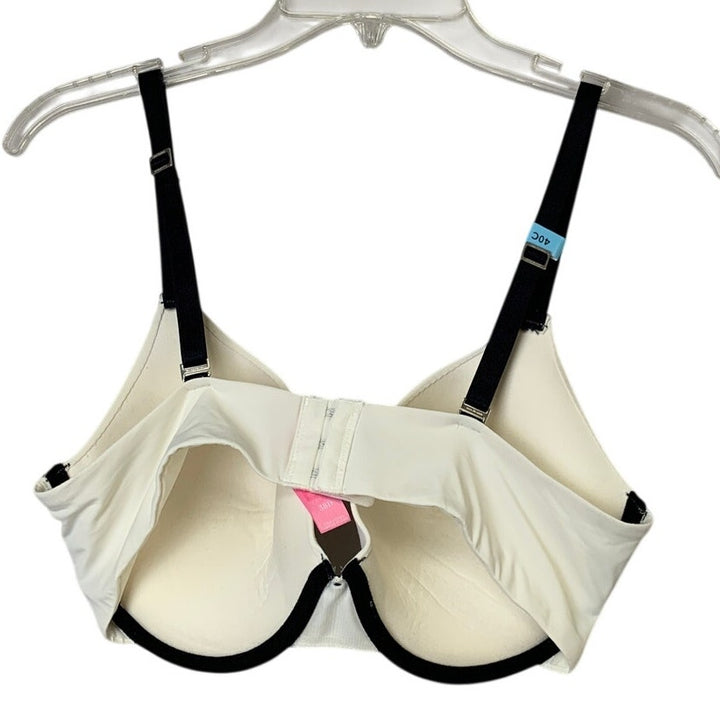 New Isaac Mizrahi Womens Size 38D White Black Padded Underwire Front Bow Bra