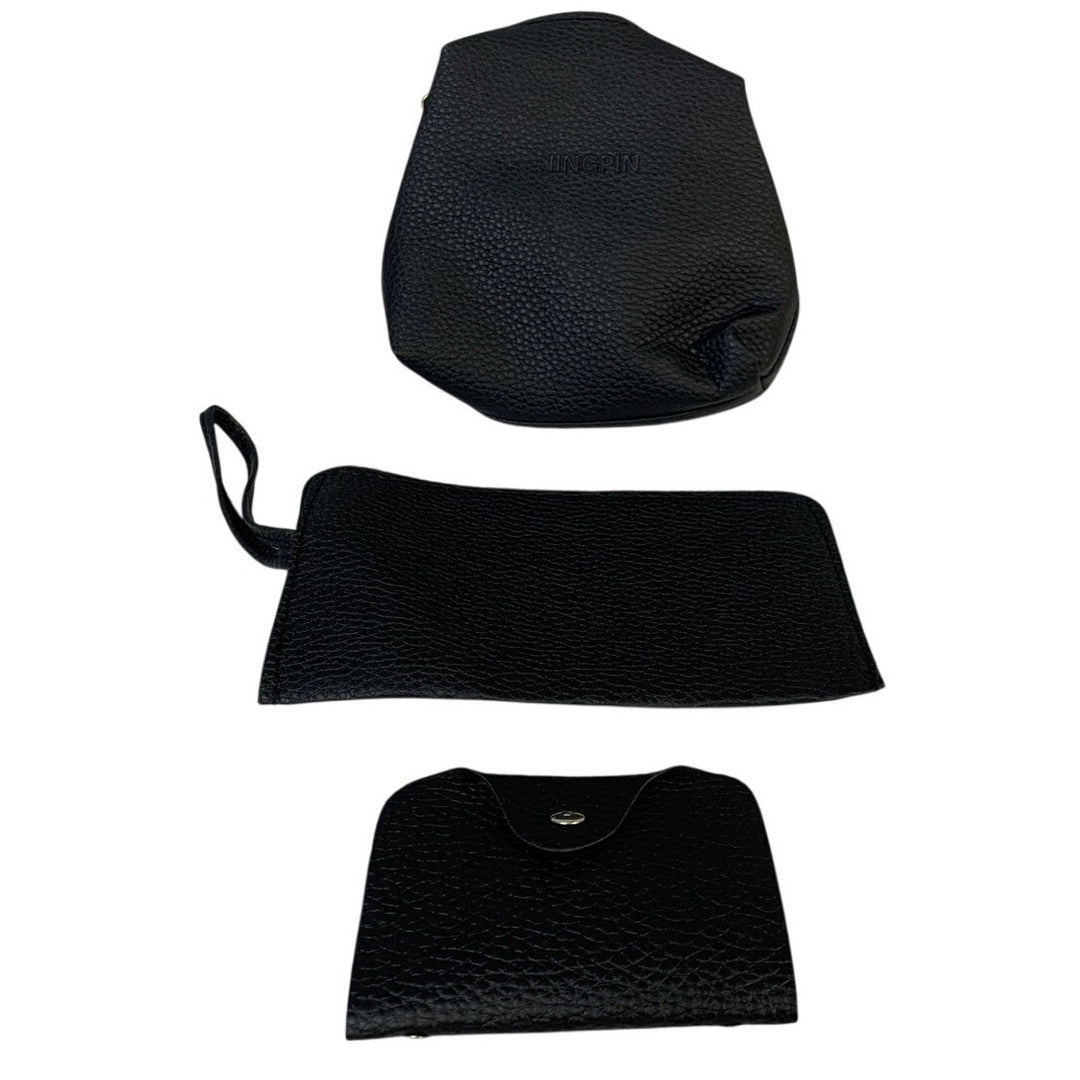 Jingpin Womens 3 Piece Small Black Faux Leather Wallet Wristlet Zipper Bag Set