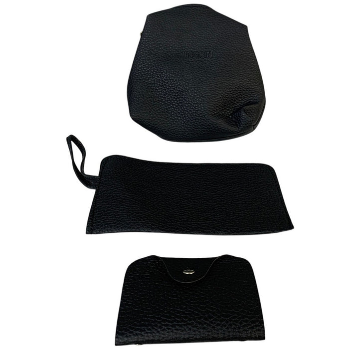 Jingpin Womens 3 Piece Small Black Faux Leather Wallet Wristlet Zipper Bag Set
