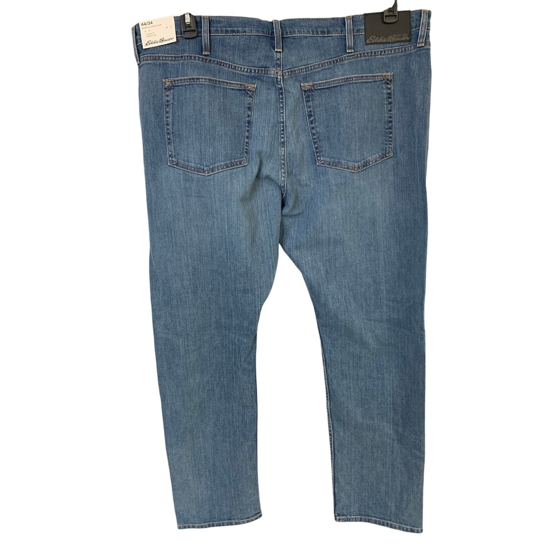 New Eddie Bauer Mens Size 44/34 Dusty Blue H2Low Flex Straight Fit Denim Jeans