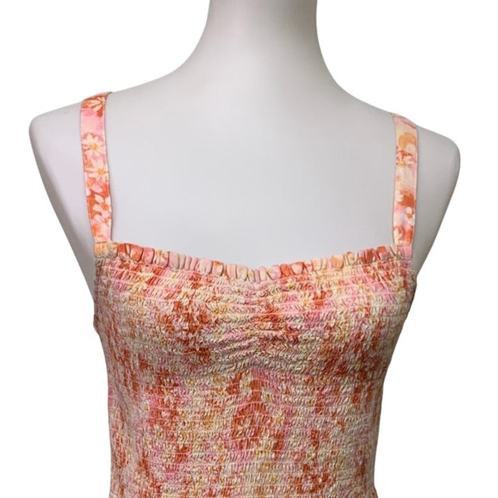 New American Eagle Womens Medium Adjustable Strap Floral Ruched Cotton Dress