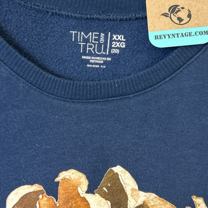 Upcycled Hand Printed Womens XXL Rustic Pinecone Long Sleeve Sweatshirt