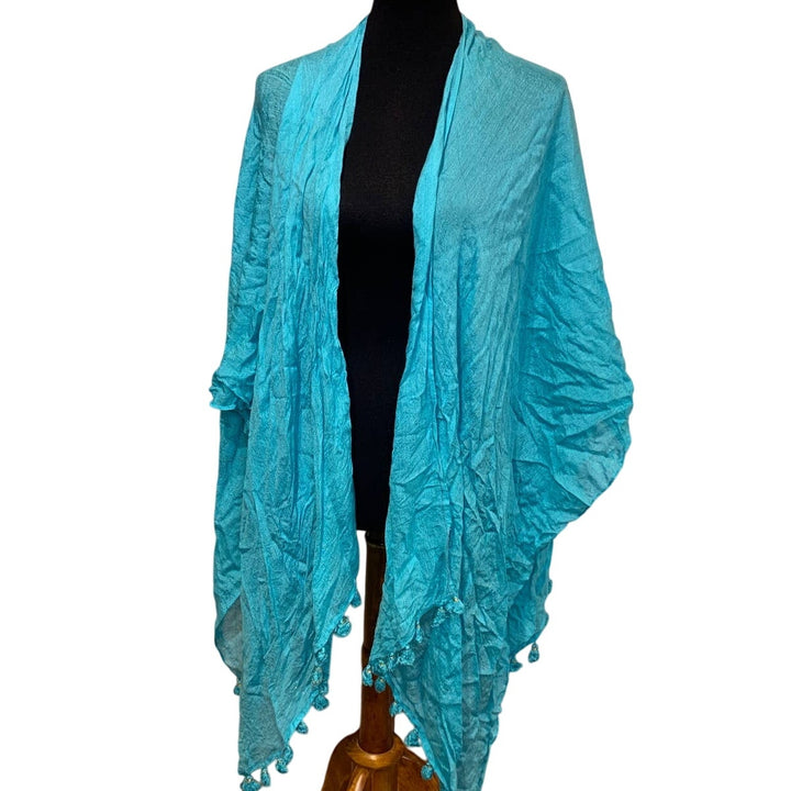 Lot of 2 Blue Lightweight Fashion Fringed Scarf Wrap Coverup Shawls